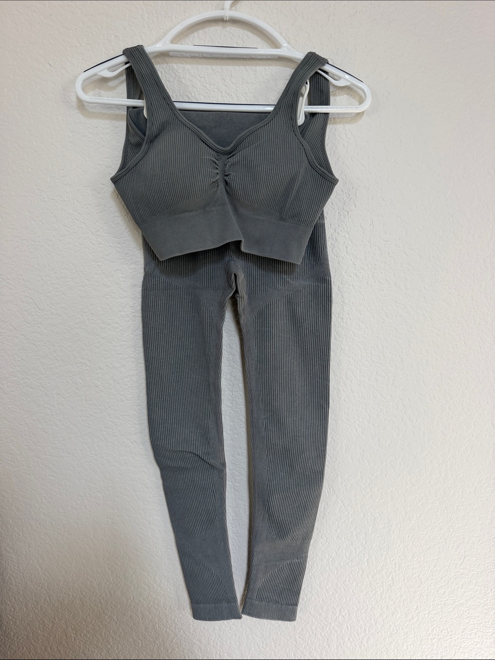 Anywear Seamless Ribbed Charcoal Grey Leggings & Crop Tank Set